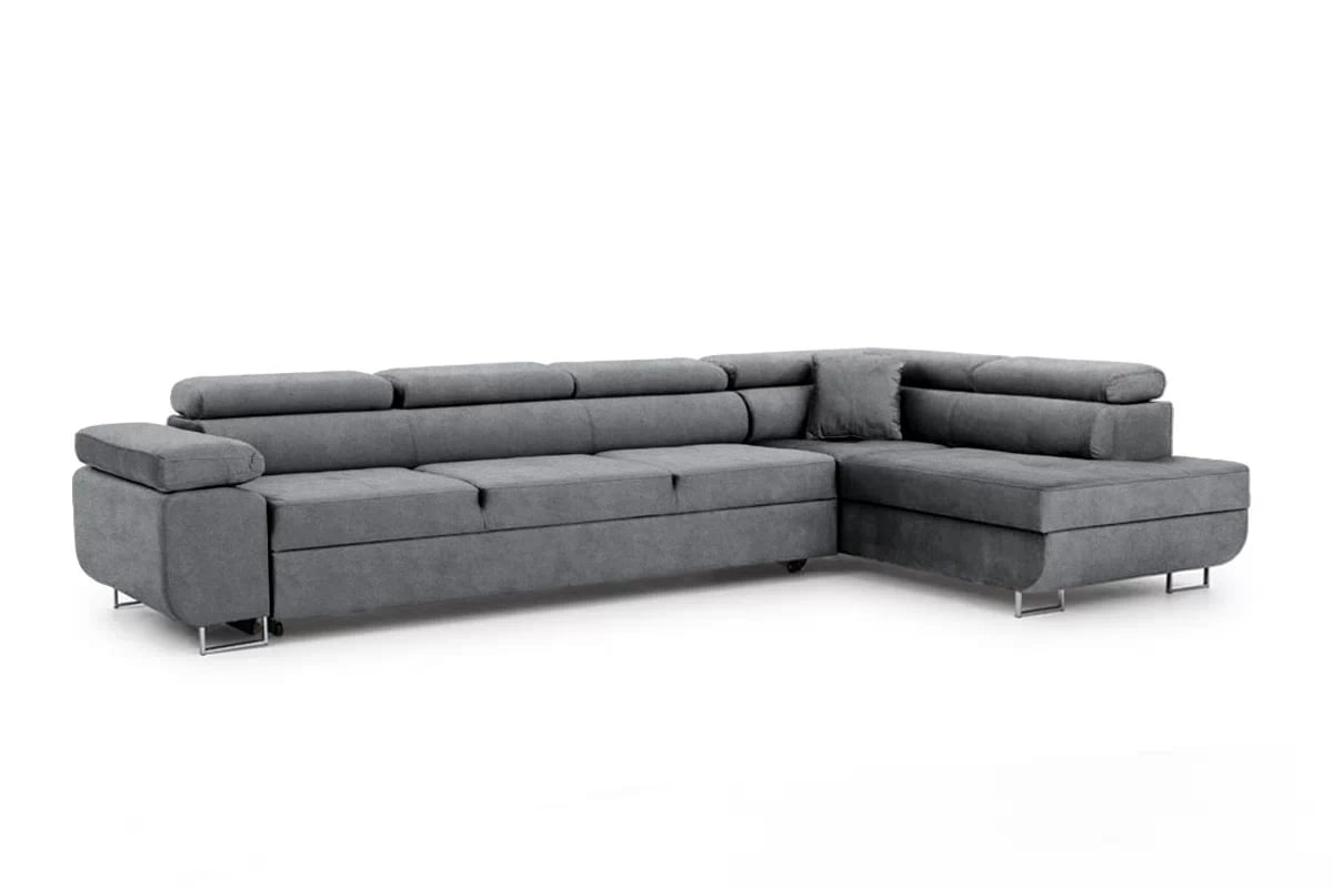 Rozkládací rohová sedací souprava Annabelle Maxi pravá - grafitová Zetta 304 / chromované nožky Rohová sedací souprava Annabelle Maxi