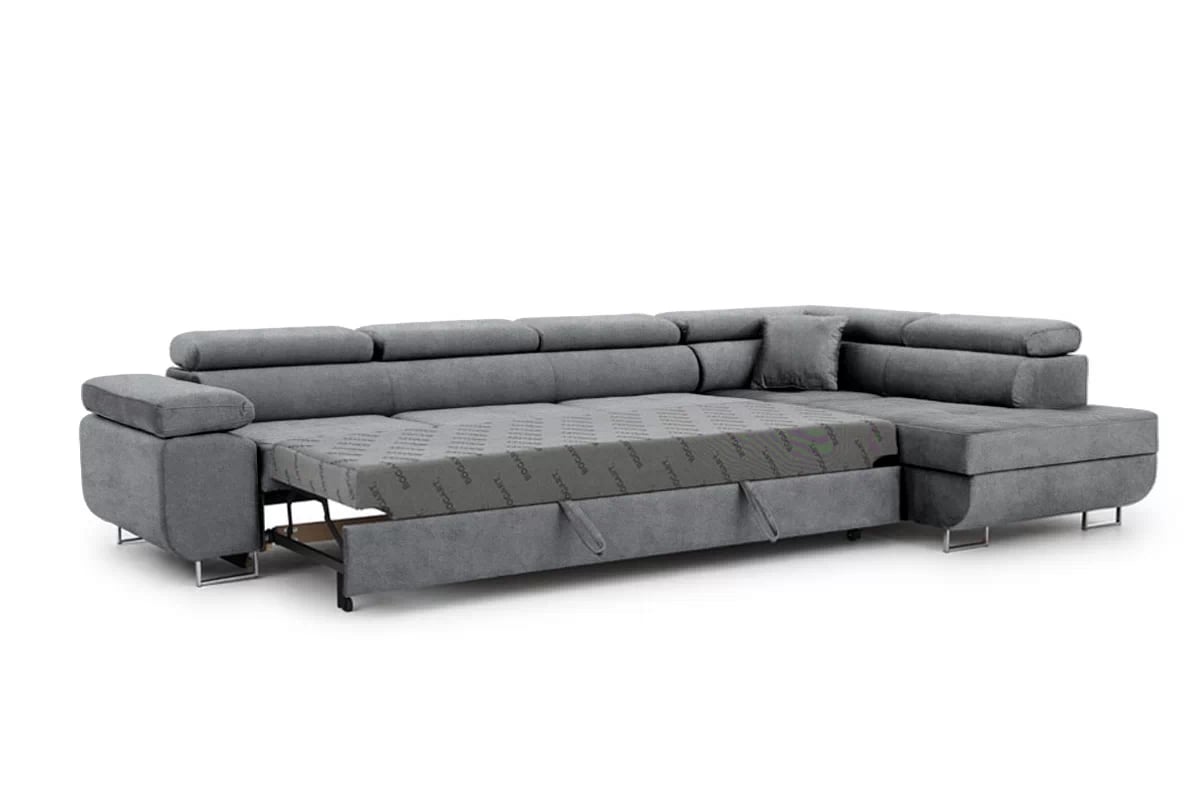 Rozkládací rohová sedací souprava Annabelle Maxi pravá - grafitová Zetta 304 / chromované nožky Rohová sedací souprava Annabelle Maxi