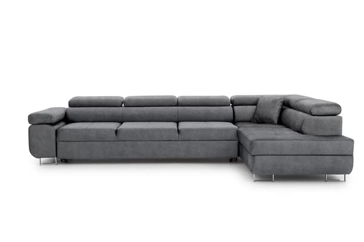 Rozkládací rohová sedací souprava Annabelle Maxi pravá - grafitová Zetta 304 / chromované nožky Rohová sedací souprava Annabelle Maxi