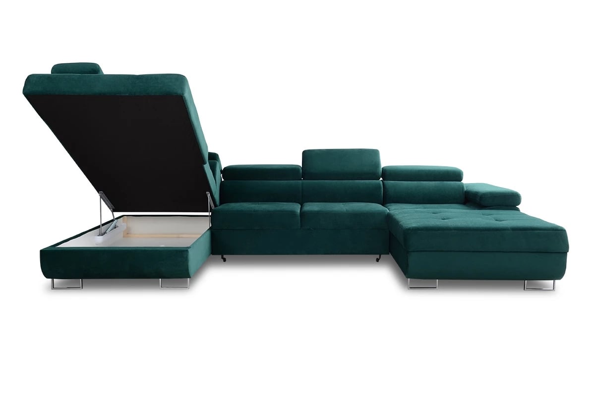 Rozkládací rohová sedací souprava Annabelle U II - chromované nožky Rohová sedací souprava u s úložným prostorem na lůžkoviny