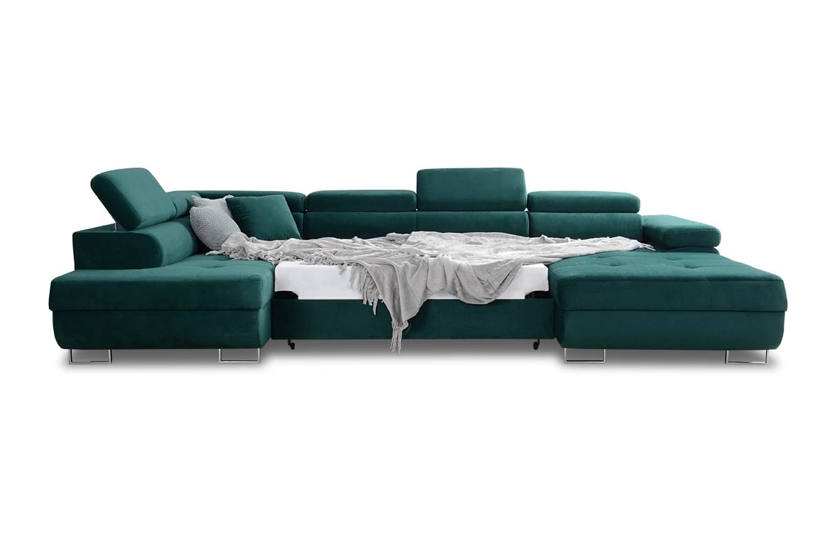 Rozkládací rohová sedací souprava Annabelle U II - chromované nožky Rohová sedací souprava se spací plochou