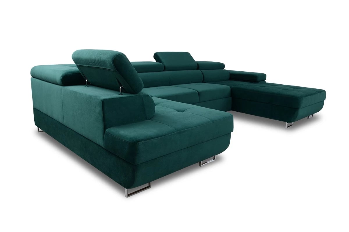 Rozkládací rohová sedací souprava Annabelle U II - chromované nožky Rohová sedací souprava s čalouněnou zadní stranou