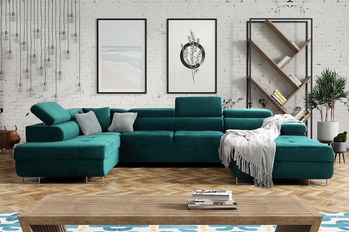 Rozkládací rohová sedací souprava Annabelle U II - chromované nožky Zelená Rohová sedací souprava