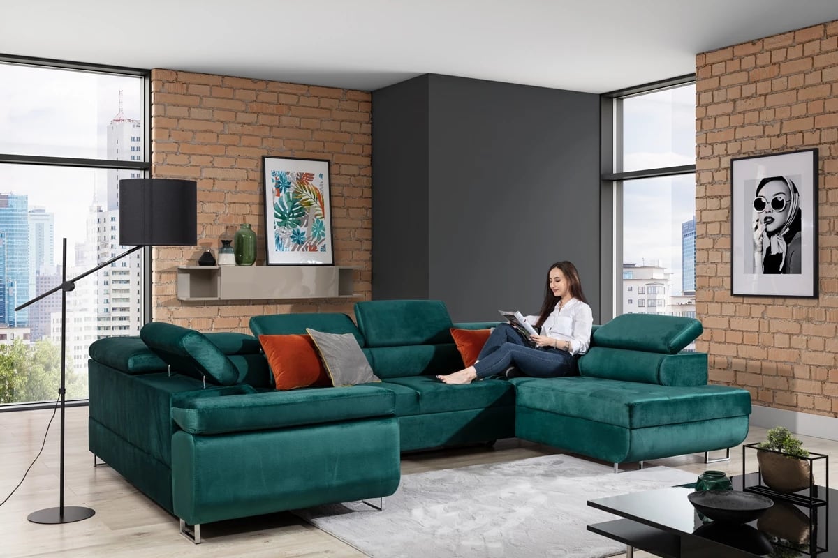 Moderná rohová sedacia súprava Annabelle U - chrómové nožičky Rohová sedacia súprava