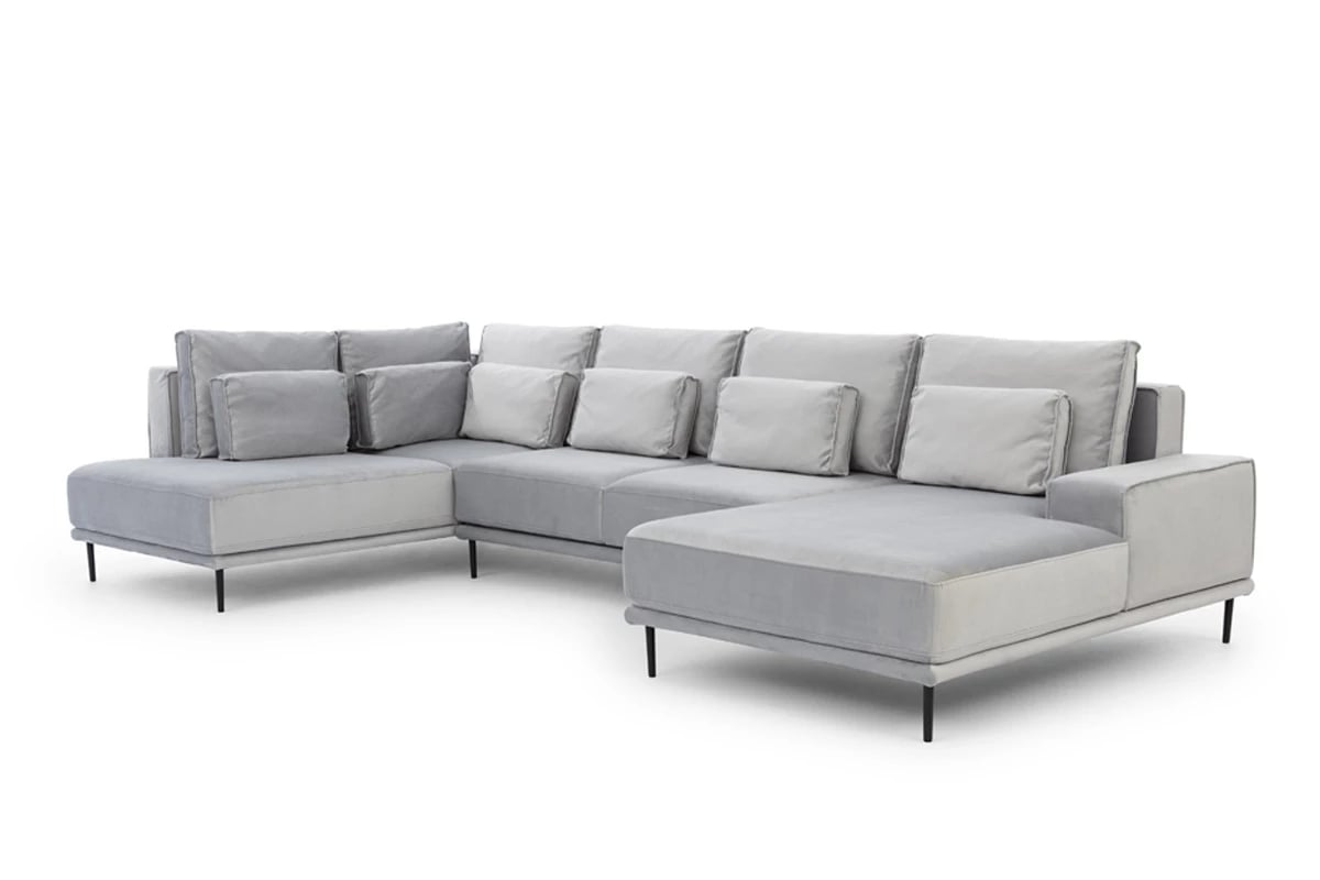 Rohová sedací souprava Nicole U šedý Rohová sedací souprava z czarnymi nozkami i miekkim sedadlem 