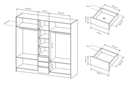 Pětidveřová skříň Elazo 230 cm se 3 zásuvkami - bílá / dub craft Pětidveřová skříň Elazo z 3 zásuvkami 230 cm - Bílý/Dub craft