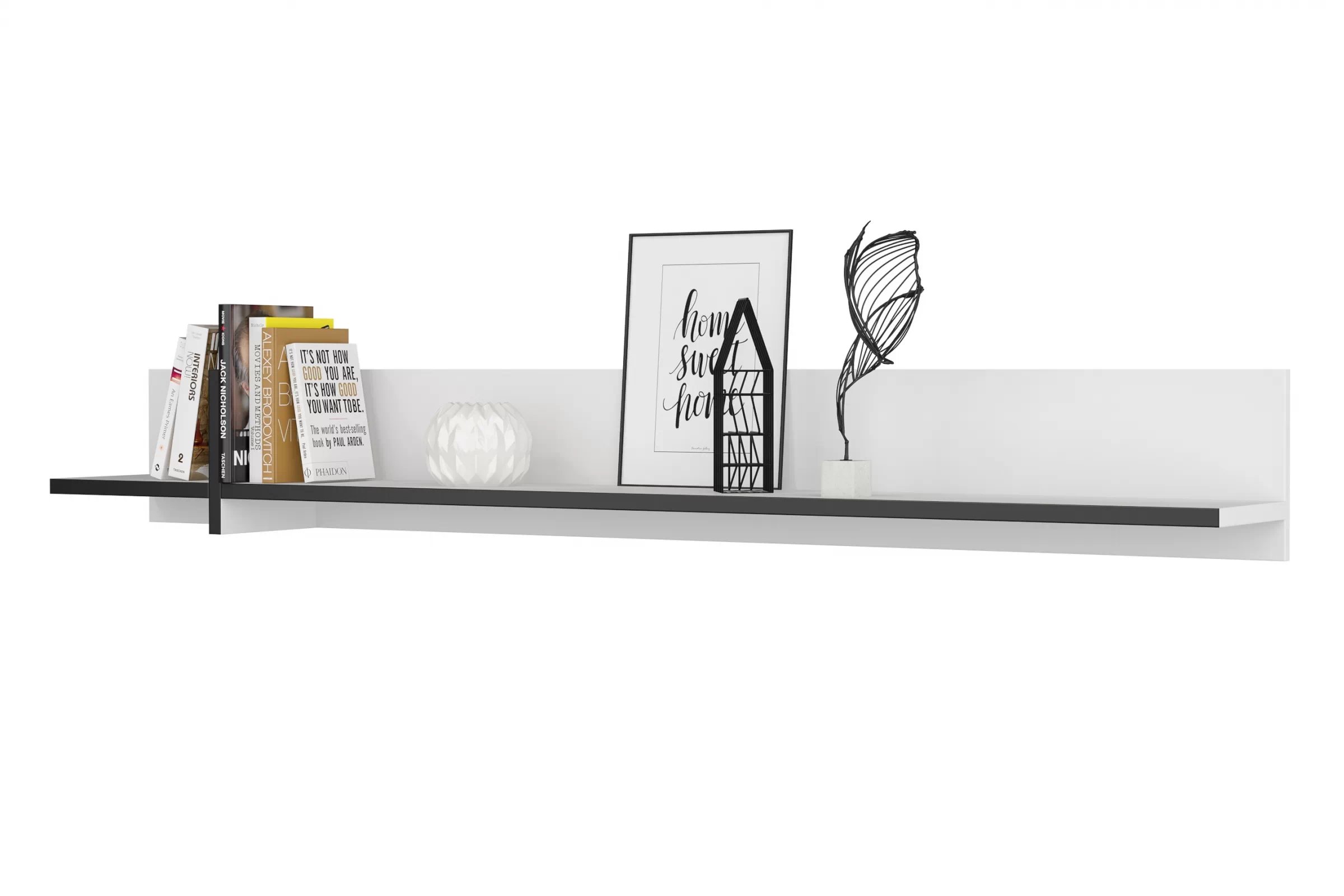 Polica na stenu Cross 180 cm – biela / čierna Polica Gramon 180 - biela / čierny