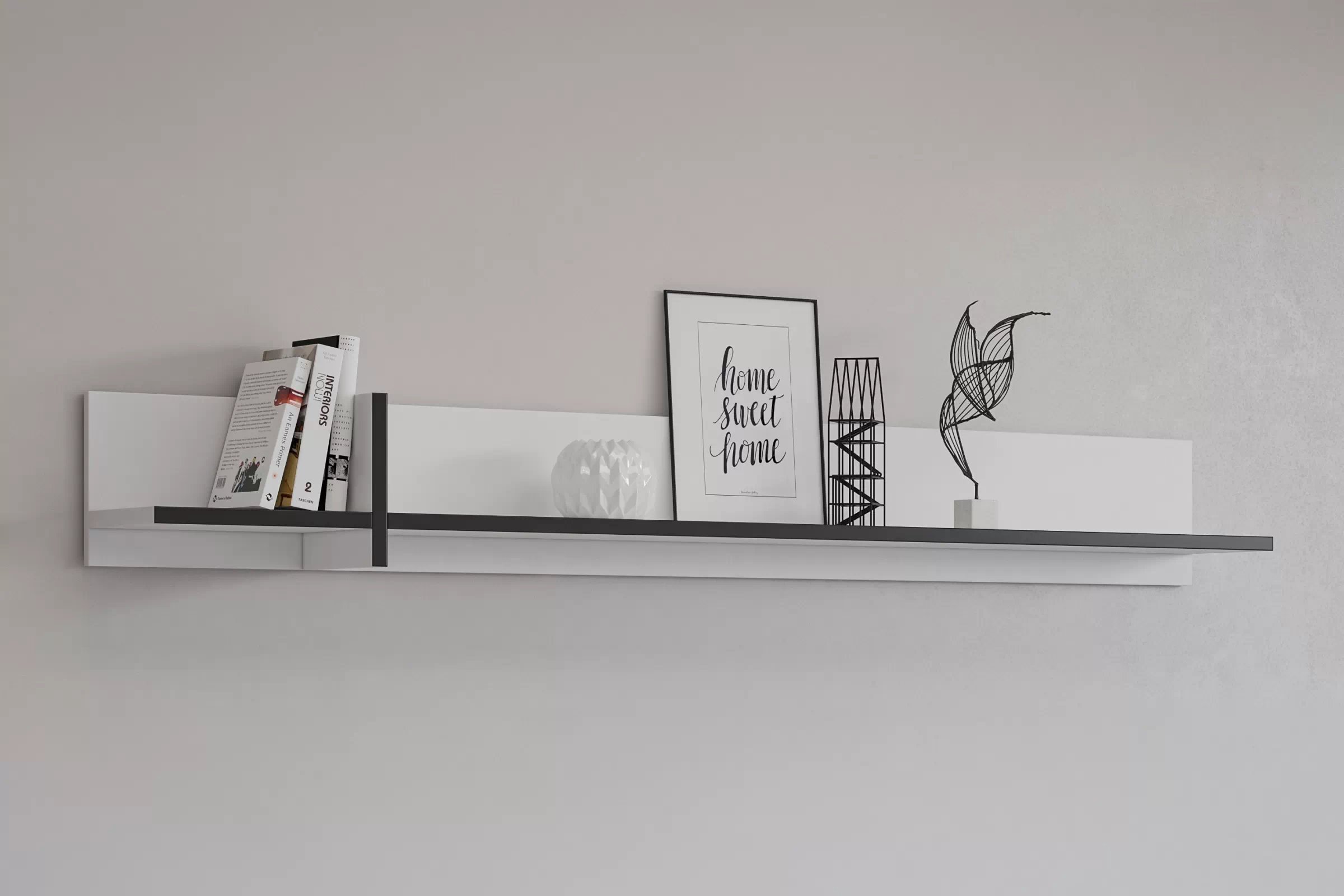 Polica na stenu Cross 180 cm – biela / čierna Polica Gramon 180 - biela / čierny