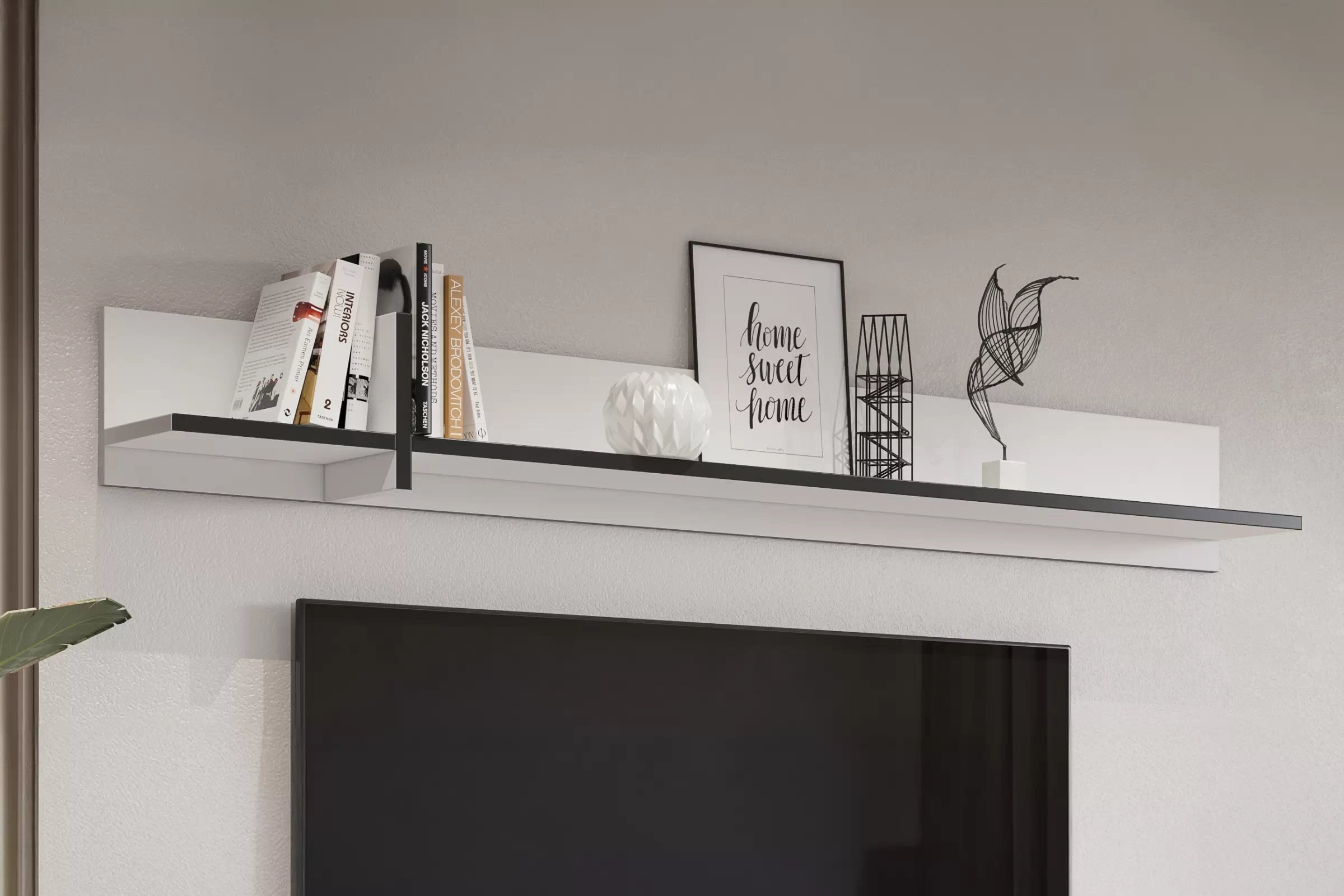 Polica na stenu Cross 180 cm – biela / čierna Polica Gramon 180 - biela / čierny