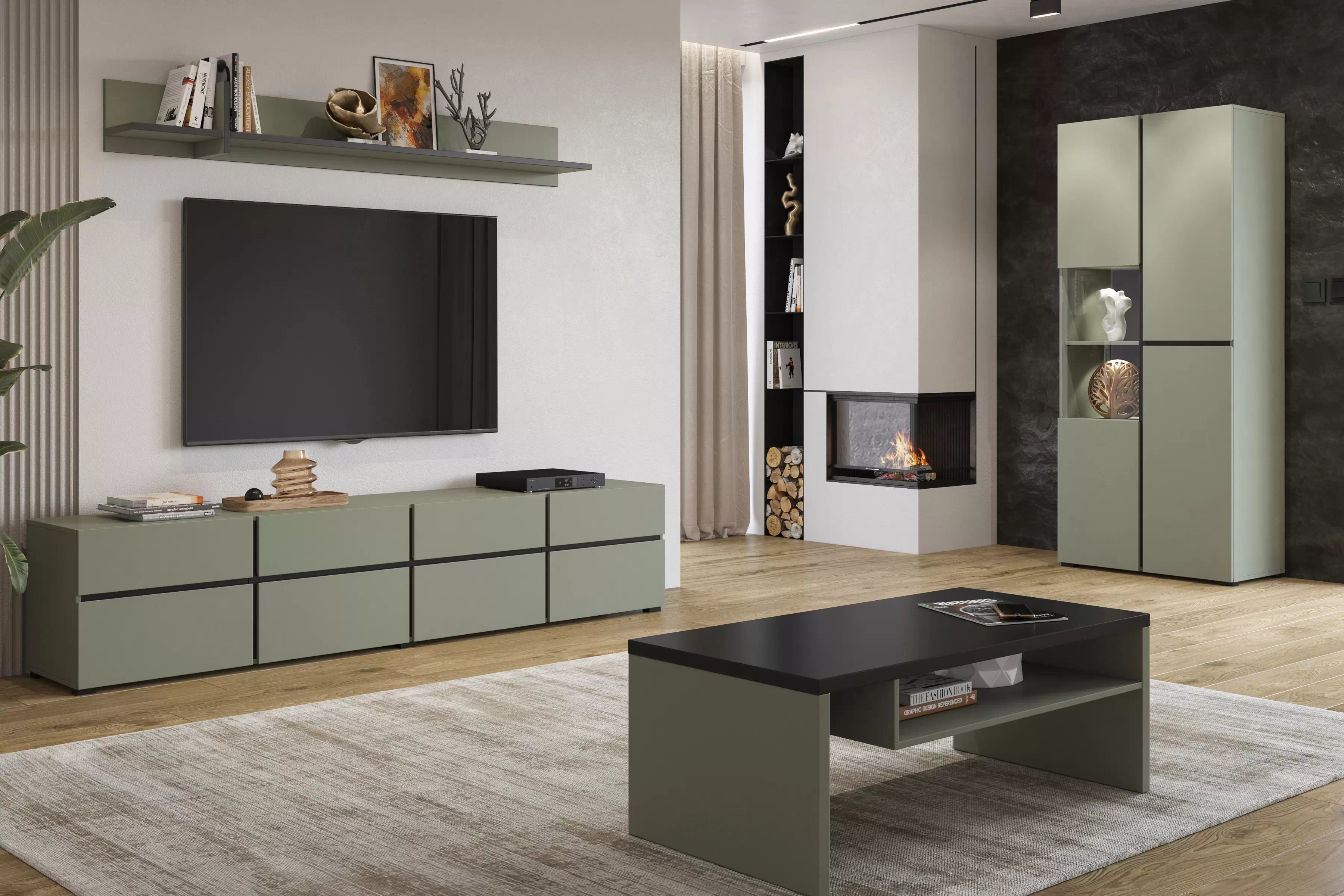 Polica na stenu Cross 180 cm – zelená / čierna Polica Gramon 180 - Zelený / Čierny