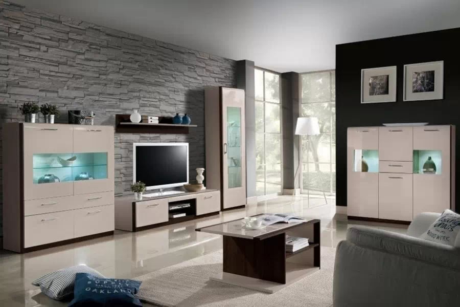 police krotka Magnus 01- dub tmavý dub sonoma / sand grey lesk - Omezená nabídka  police krotka Magnus 01- dub tmavý dub sonoma / sand grey lesk - Výprodej