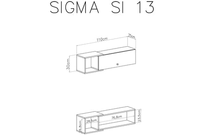 Závěsná police se skříňkou Sigma SI13 - bílý lux / beton Police Sigma SI13 - Bílý lux / beton - schemat