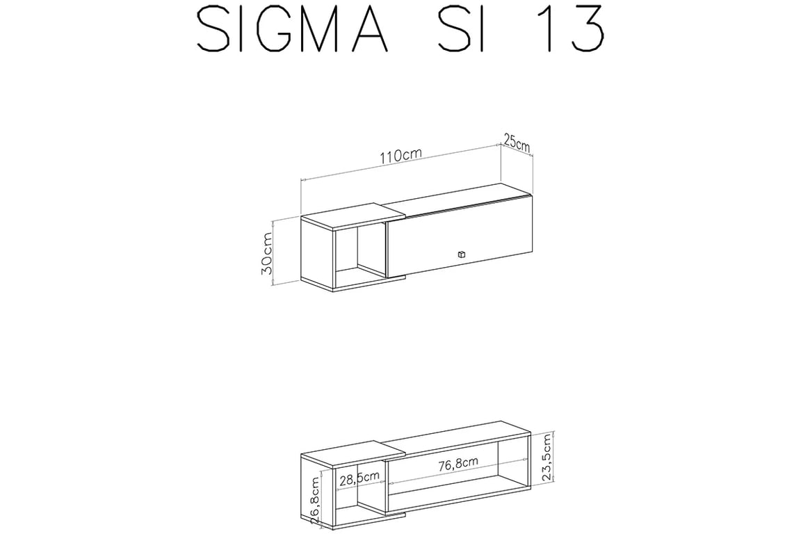 Závěsná police se skříňkou Sigma SI13 - bílý lux / dub Police Sigma SI13 - Bílý lux / Dub - schemat