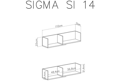 Závěsná police Sigma SI14 - bílý lux / beton Police Sigma SI14 - Bílý lux / beton - schemat