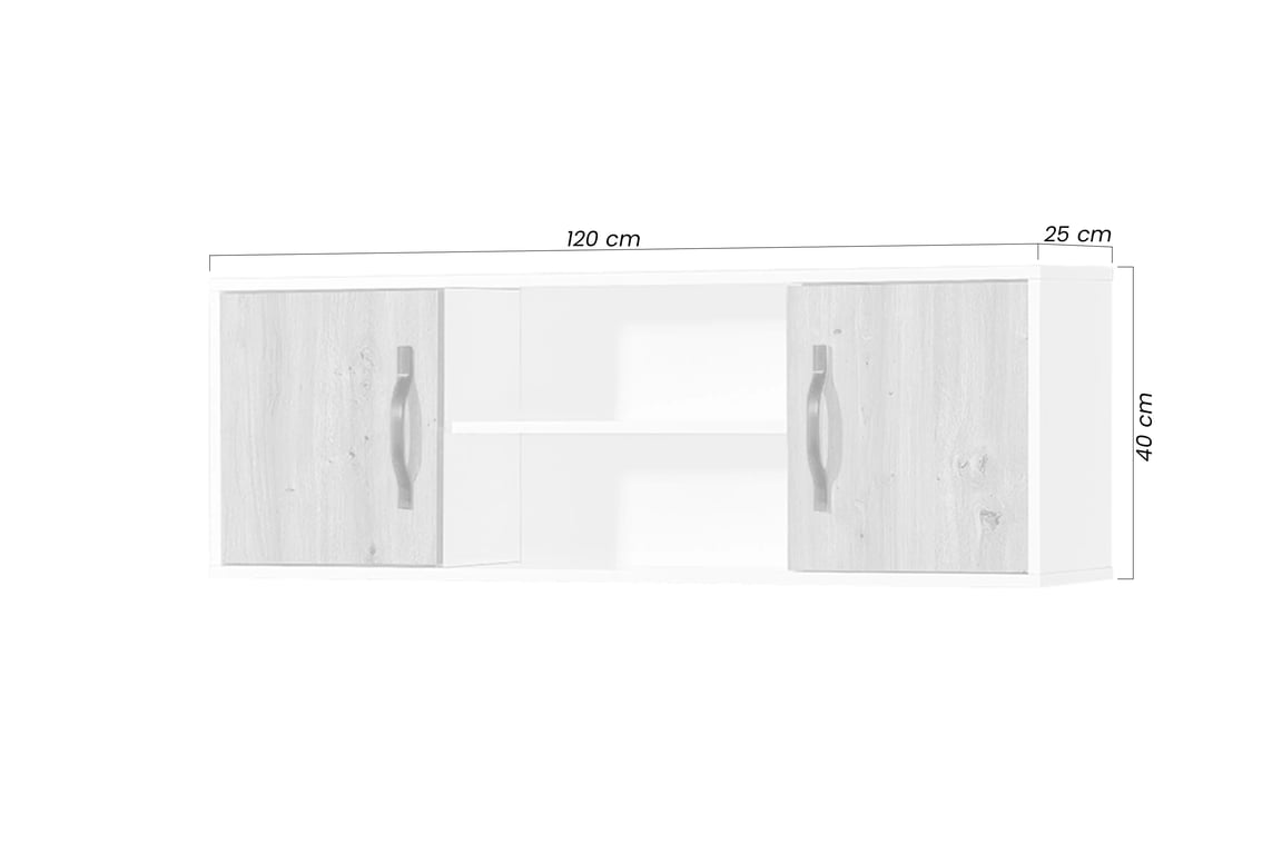 Závesná polica Lomaro 120 cm so skrinkami - biela / čierny úchyt Polica závesná Lomaro 120 cm z szafkami - Biely / Úchytka Čierny 