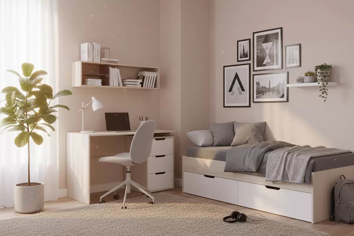 Závesná polica Lumo 14 120 cm do študentskej izby - dub wilton biely / biely lux / antracit Polica závesná Lumo 14 120 cm do izby mlodziezowego - Dub wilton biela / biela lux / Antracytová