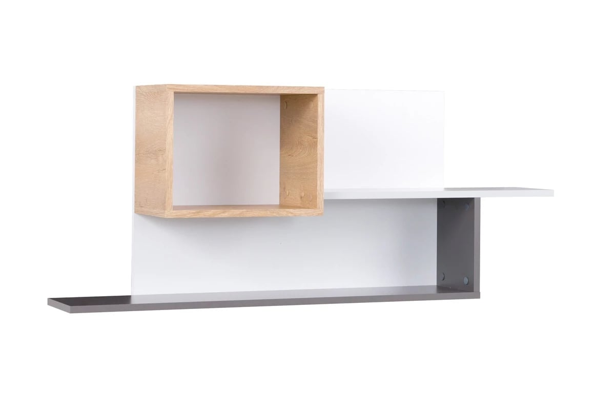 Polica na stenu Shark 12 - biely/grafit/šedý/Dub Lefkas dwuhorizontálnawa Polica mlodziezowa 