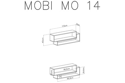 Nástěnná police Mobi MO14 - 115 cm - bílá / žlutá Police závěsná Mobi MO14 - Bílý / žlutý - Rozměry