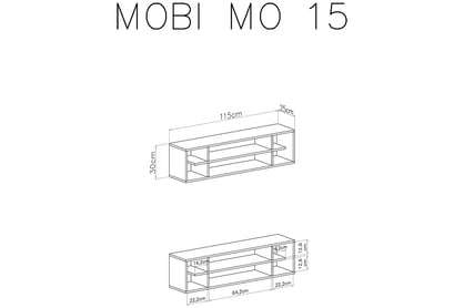 Nástěnná police Mobi MO15 - 115 cm - bílá / žlutá Police závěsná Mobi 15 žlutá