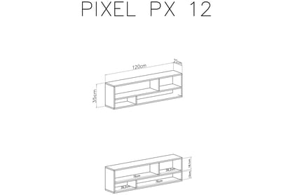 Závěsná police Pixel 12 - dub piškotový / bílý lux Police závěsná Pixel 12 - dub piškotový/Bílý lux - schemat