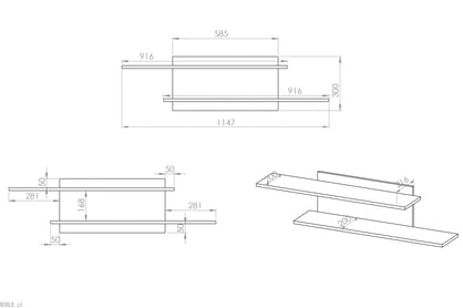 Stivio falipolc 115 cm - stílusos tölgy / fekete polc függő Stivio 115 cm - dab Elegáns / fekete