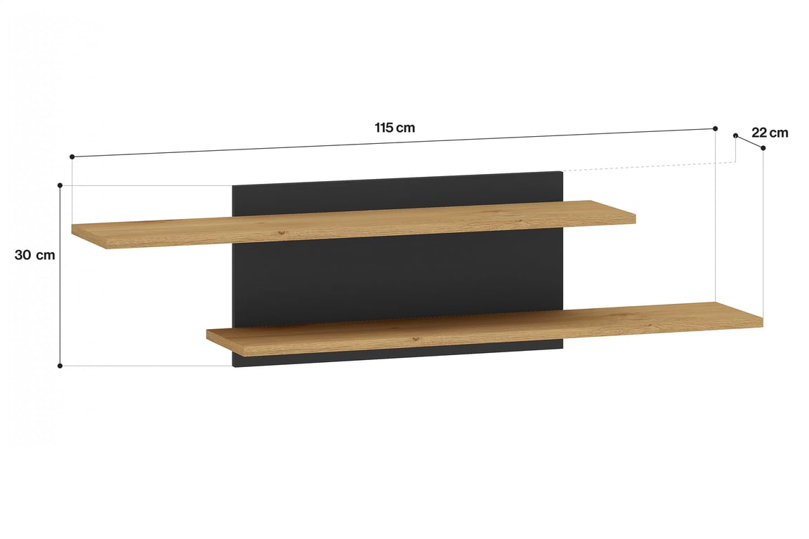 Nástenná polica Stivio 115 cm - dub stylový / čierny Polica závesná Stivio 115 cm - Dub stylowy / Čierny