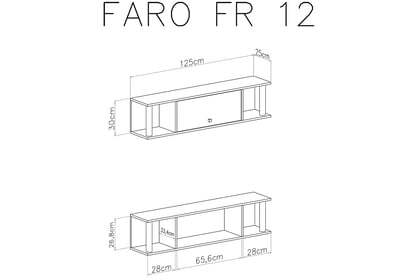 Závěsná police Faro FR12 se skříňkou - bílý lux / dub artisan Police závěsná se skříňkou Faro FR12 - Bílý lux / Dub artisan - schemat