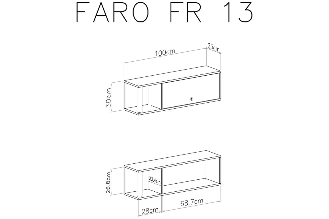 Polica na stenu so skrinkou Faro FR13 - biely lux / dub artisan - Meblar Polica závesná z szafka Faro FR13 - Biely lux / Dub artisan - schemat