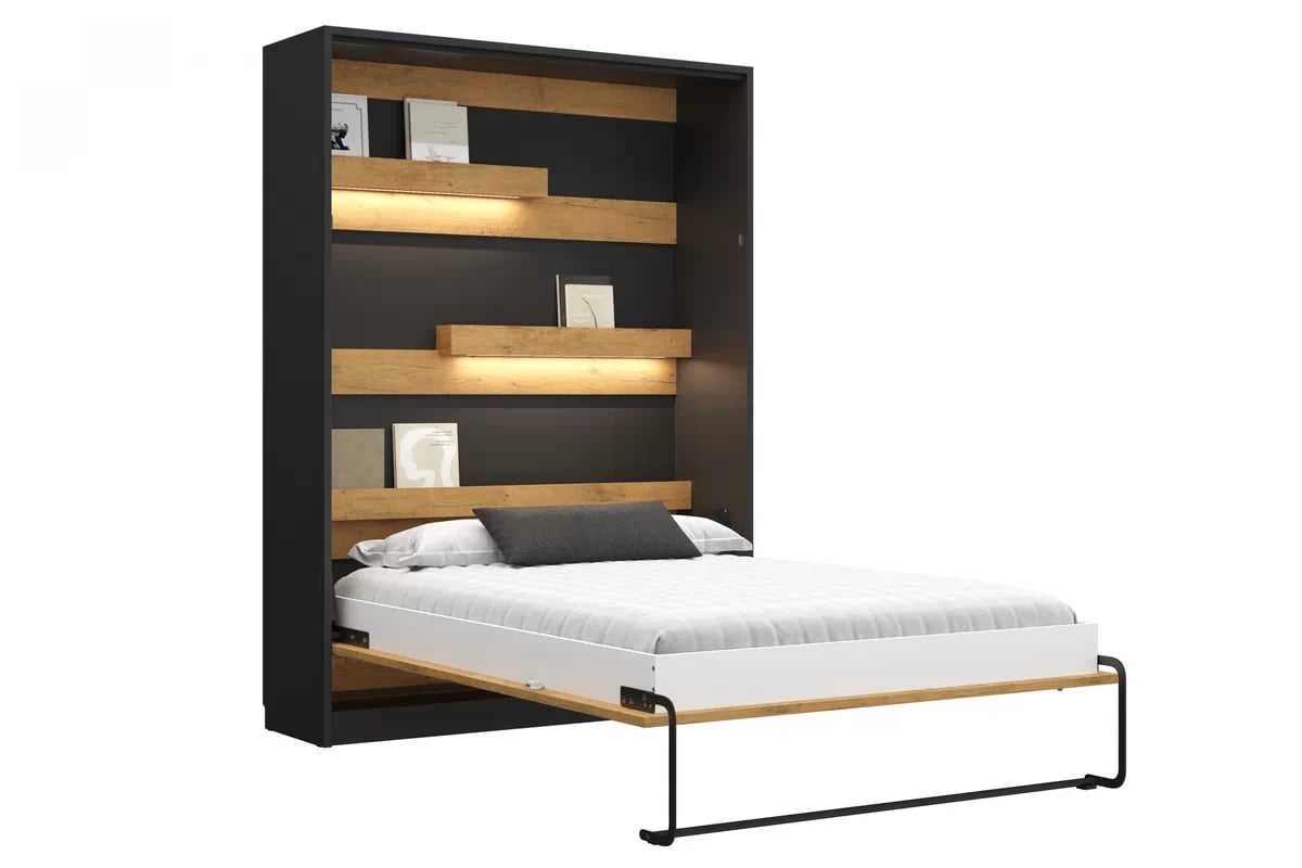 Sklápacia posteľ vertikálna Genius 140x200 s písacím stolom - čierna / dub lancelot Polkotapczan vertikálny Genius 140x200 s písacím stolom - Čierny / Dub lancelot