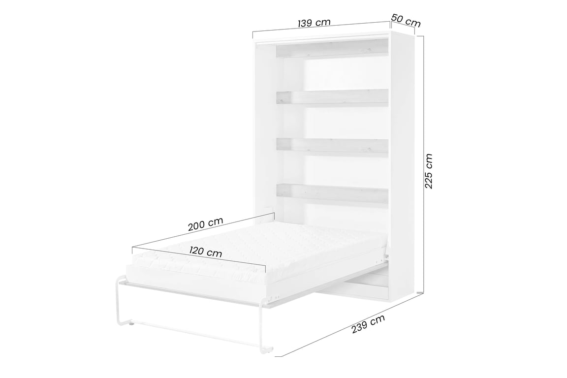 Vertikálna sklápacia posteľ Lomaro 120x200 - biela / čierny úchyt Polkotapczan vertikálny Lomaro 120x200 - biela / čierny 