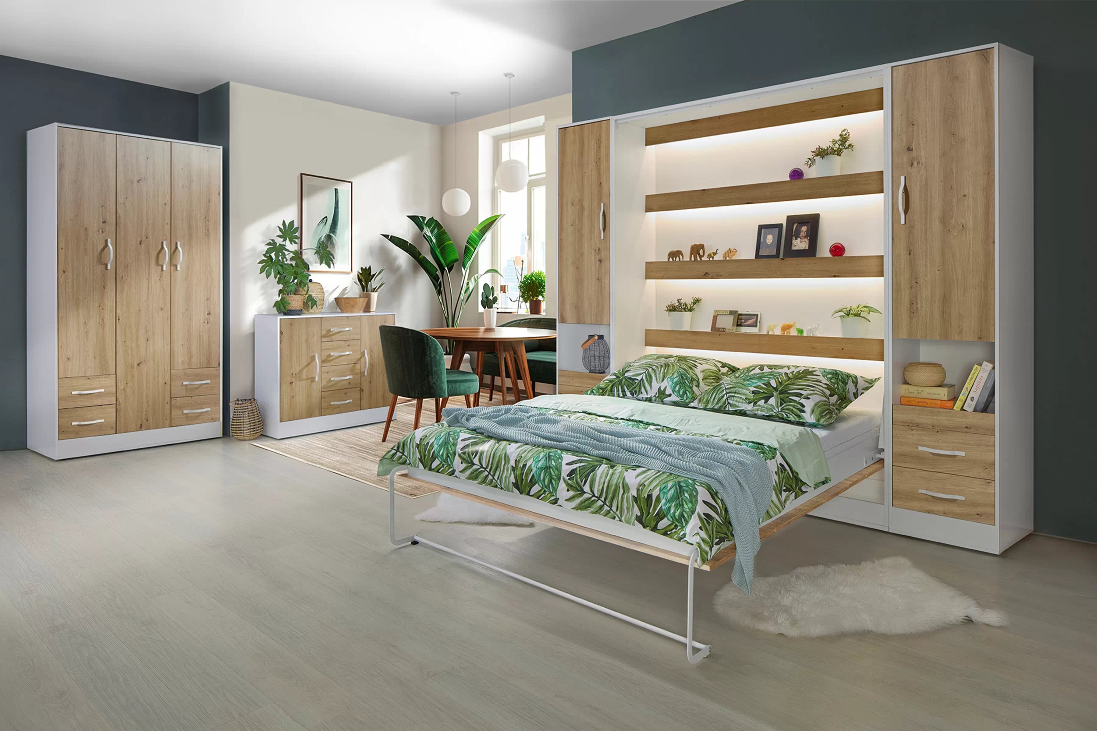 Sklápacia posteľ Lomaro V - 120x200 cm - dub artisan / biela Polkotapczan vertikálny Lomaro 120x200 - Dub artisan / Úchytka Biely