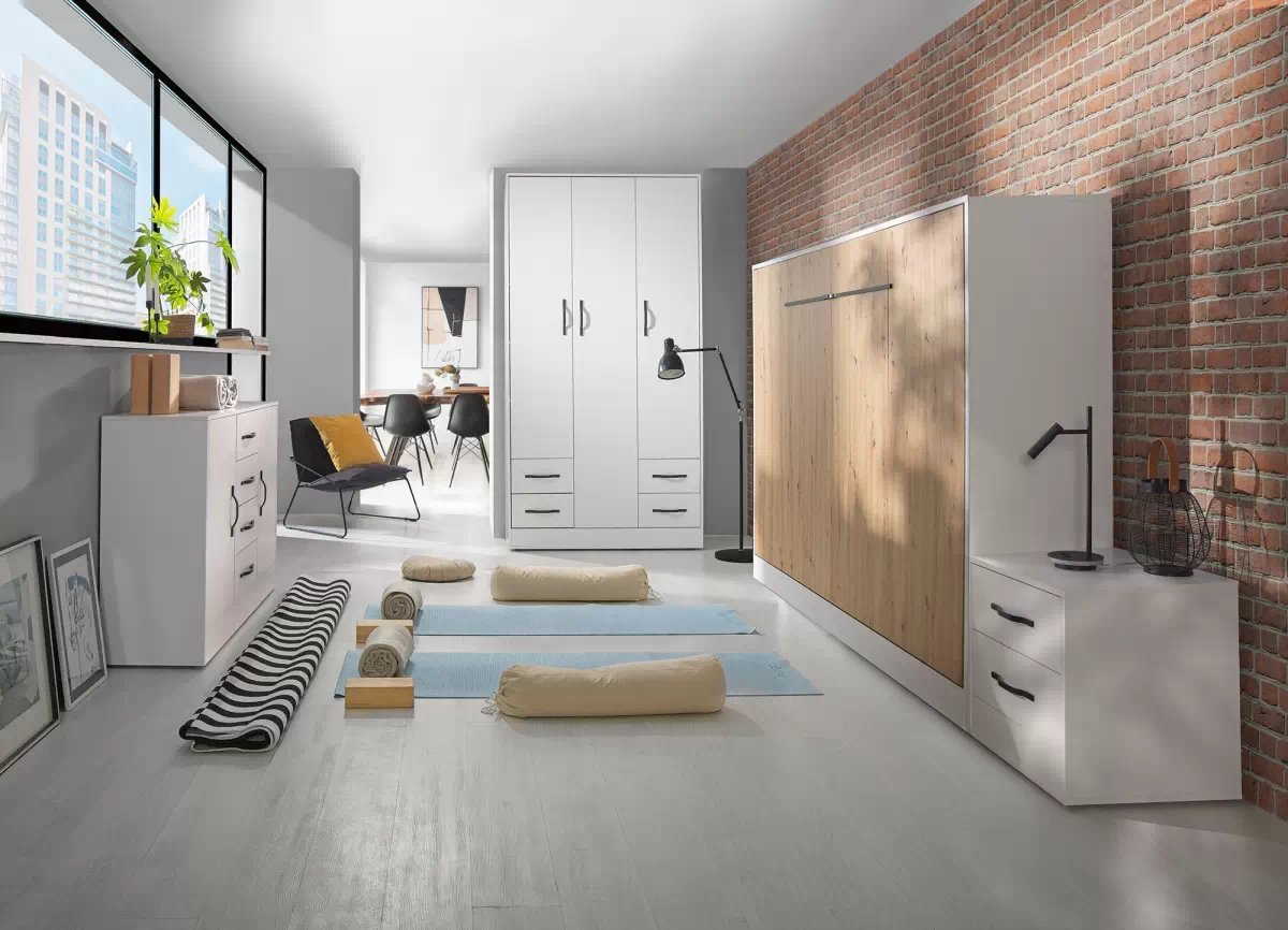 Sklápacia posteľ Lomaro V - 140x200 cm - dub artisan / biela / čierna úchytka Polkotapczan vertikálny Lomaro 140x200 - Dub artisan / Úchytka Čierny 