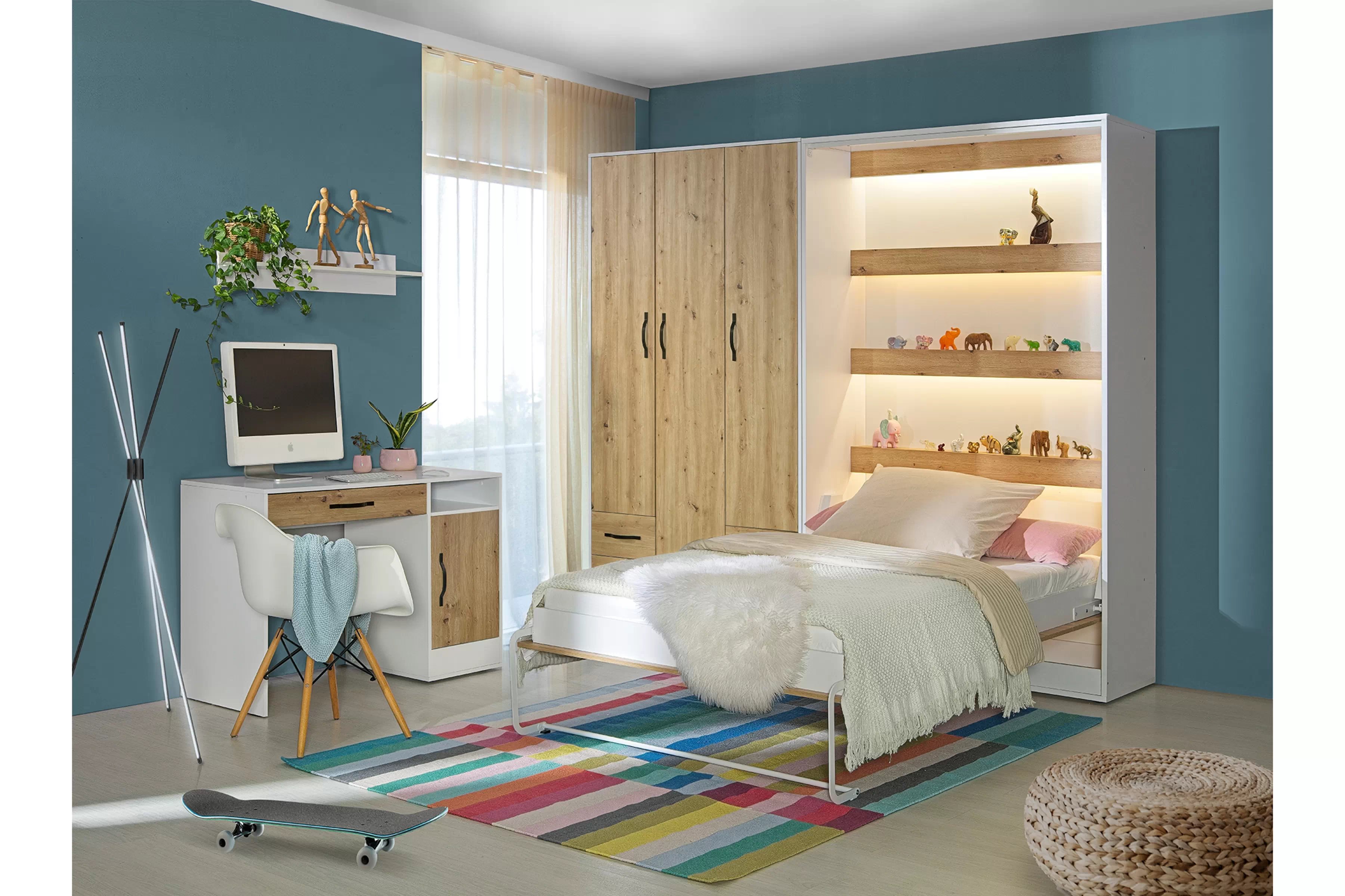 Sklápacia posteľ Lomaro V - 160x200 cm - dub artisan / biela / čierna úchytka Polkotapczan vertikálny Lomaro 160x200 - Dub artisan / Úchytka Čierny 