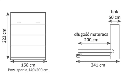 Polkotapczan vertikálny Genius 140x200 s písacím stolom - congo / kašmír Sklápacia posteľ vertikálny s písacím stolom 140x200 - congo - Rozmery