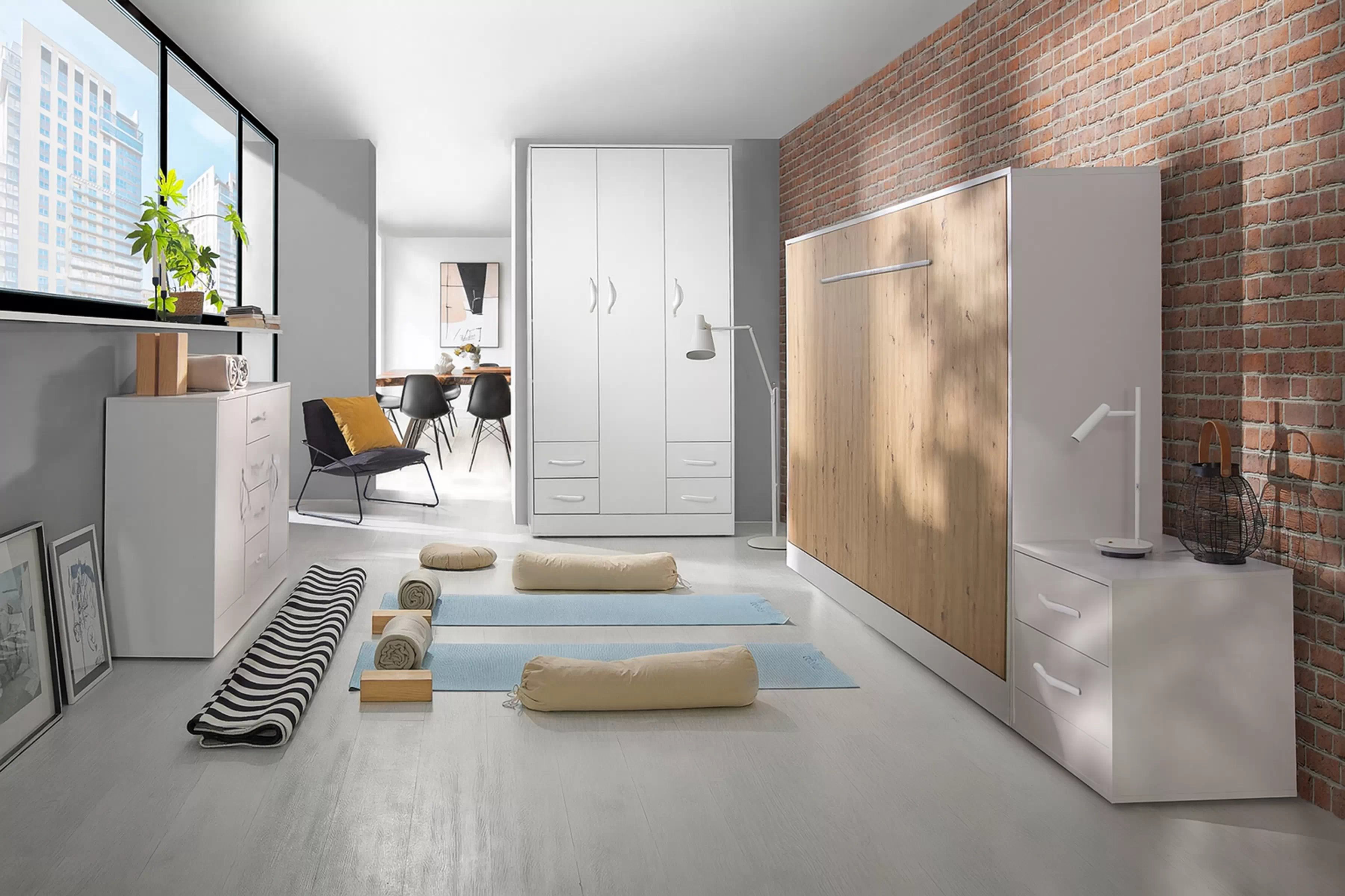 Sklápacia posteľ Lomaro H - 120x200 cm - dub artisan / biela Polkotapczan horizontálny Lomaro 120x200 - Dub artisan / Úchytka Biely