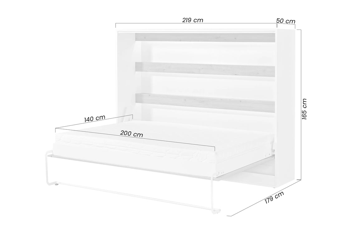 Horizontálna sklápacia posteľ Lomaro 140x200 - biela / čierny úchyt Polkotapczan horizontálny Lomaro 140x200 - Biely / Úchytka Čierny 
