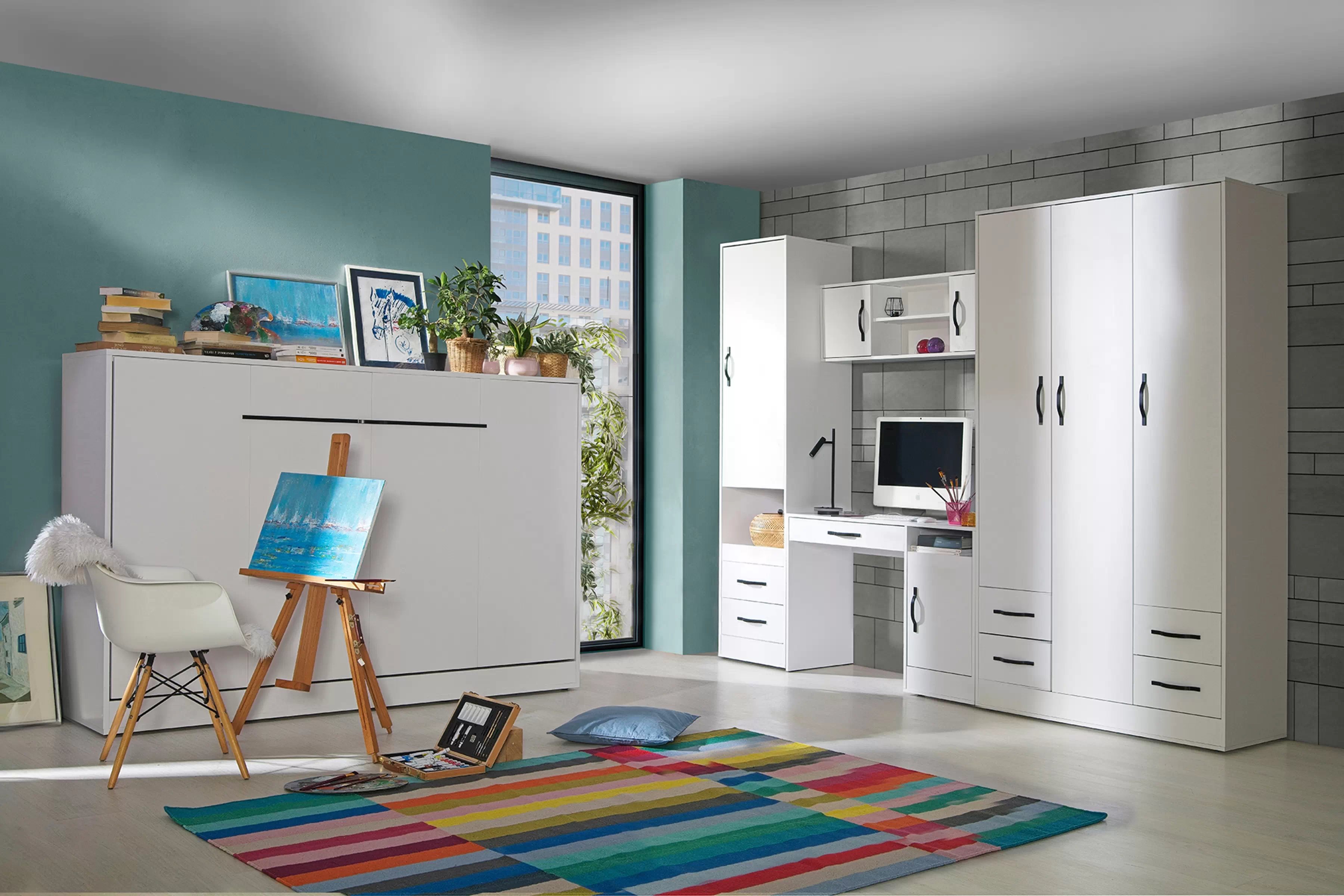 Sklápacia posteľ Lomaro H - 140x200 cm - biela / čierna úchytka Polkotapczan horizontálny Lomaro 140x200 - Biely / Úchytka Čierny 