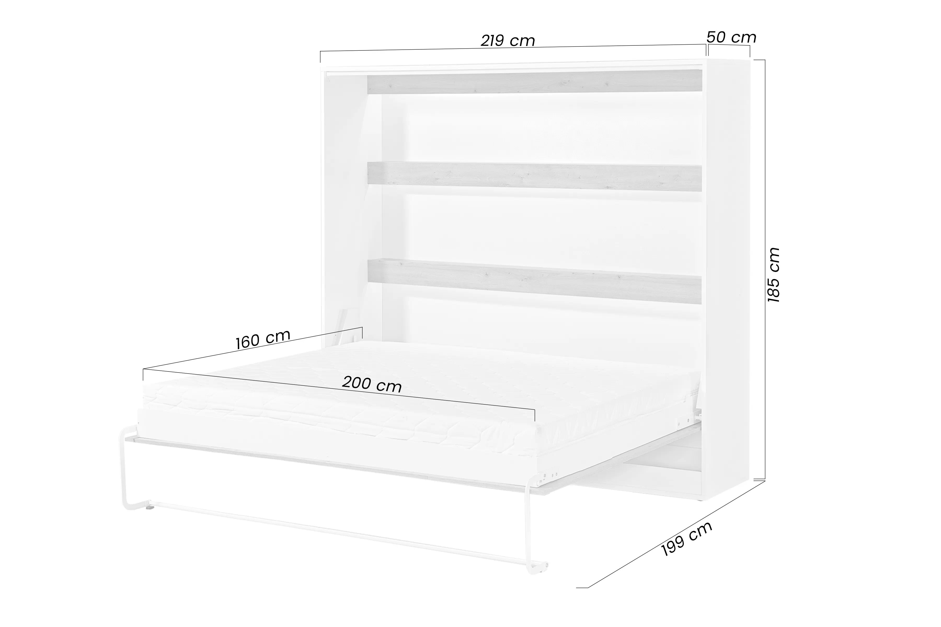 Sklápacia posteľ Lomaro H - 160x200 cm - biela / čierna úchytka Polkotapczan horizontálny Lomaro 160x200 - Biely / Úchytka Čierny 