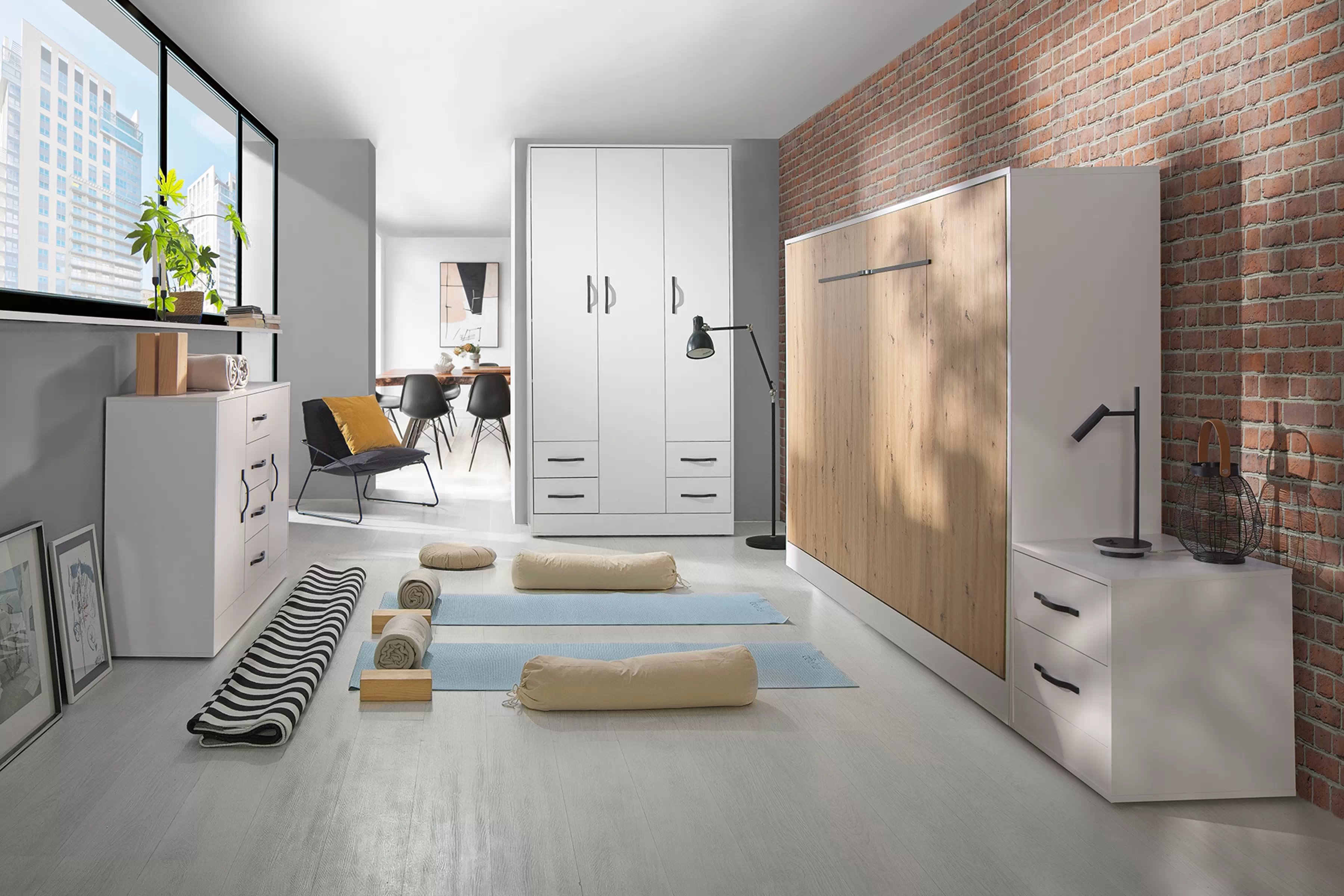 Sklápacia posteľ Lomaro H - 160x200 cm - dub artisan / biela / čierna úchytka Polkotapczan horizontálny Lomaro 160x200 - Dub artisan / Úchytka Čierny 