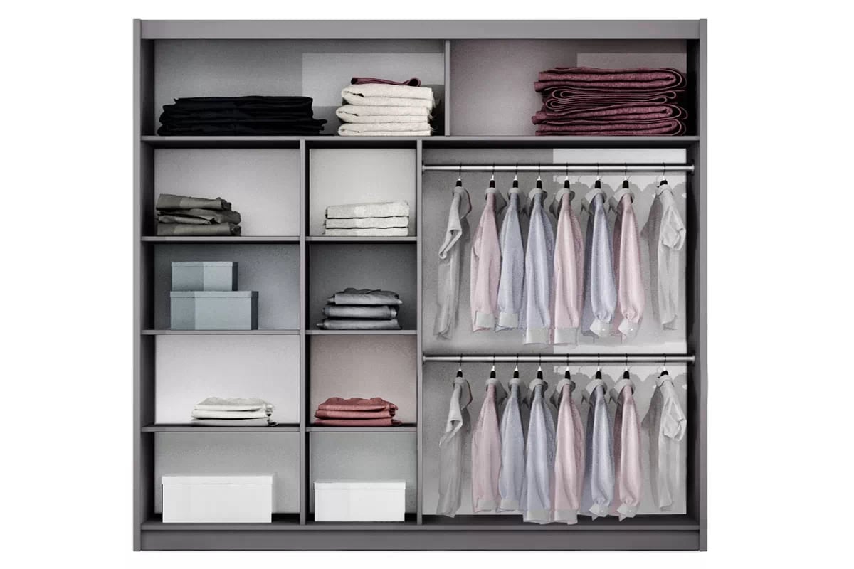 Skriňa s posuvnými dverami Porto 2 203 Grafit/Zrkadlo Skriňa Porto 203 vnútro