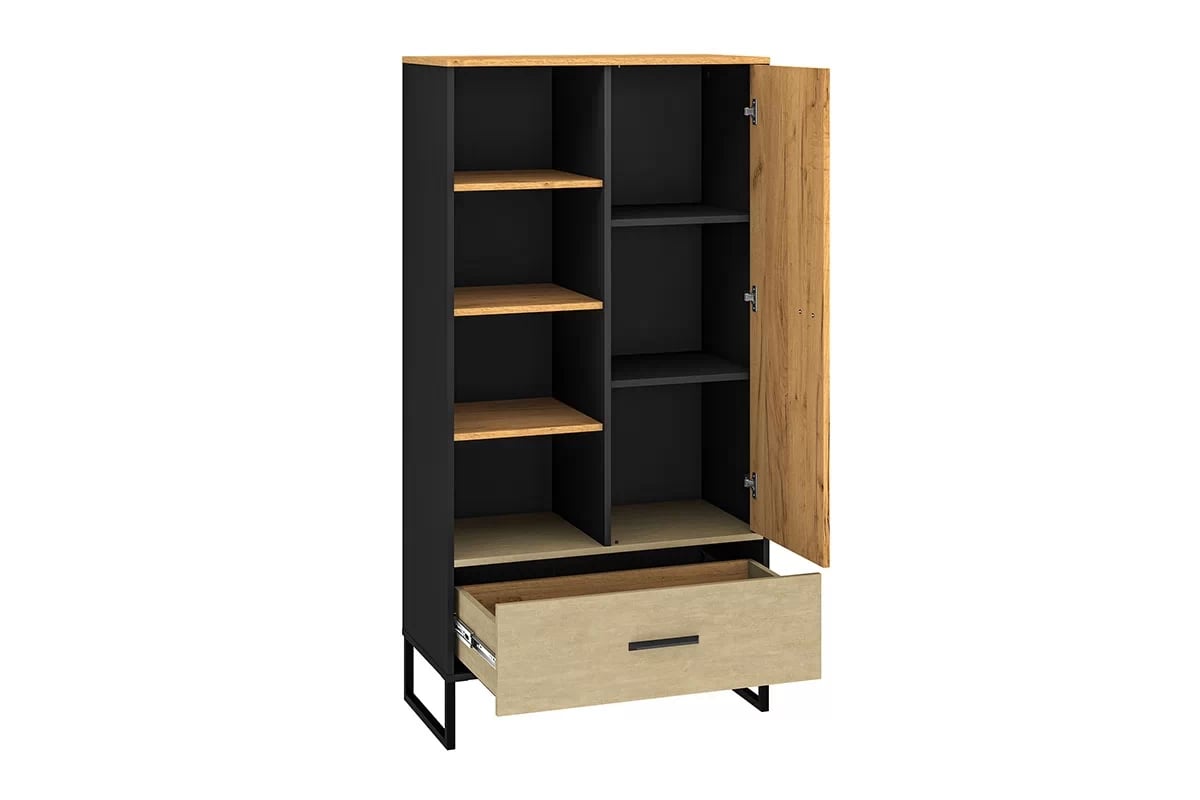 Regál Kawana se zásuvkou na kovové podstavě 80 cm - černá / dub craft / ocel premium Regál z szuflada Colt 04 na kovové podstavě 80 cm - Černý / craft Podstavec / ocel premium - wnetrze