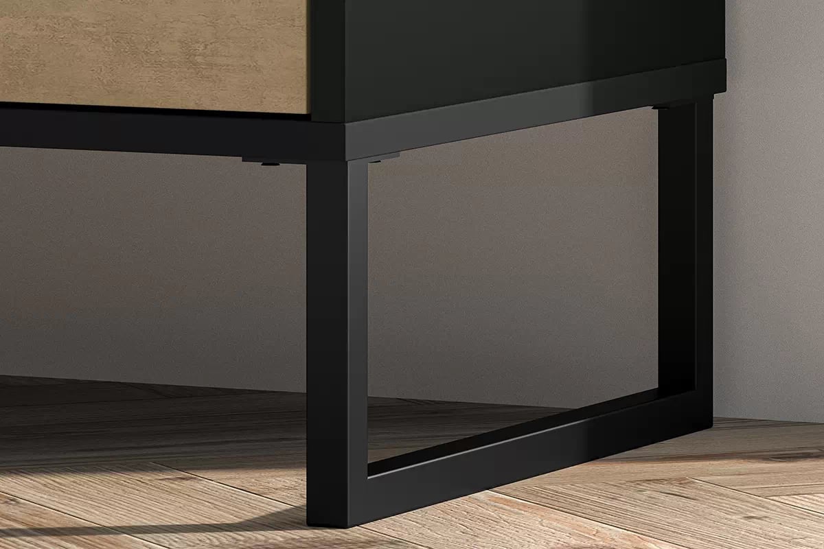 Komoda Kawana se zásuvkami na kovové podstavě - černá / dub craft / ocel premium Komoda s zásuvkami Colt 05 na kovové podstavě - Černý / craft Podstavec / ocel premium - metalowy Rošt