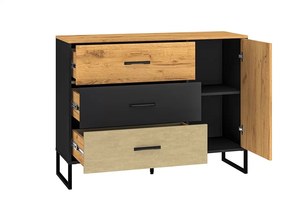 Komoda so zásuvkami Kawana 06 na kovových nohách - Čierny / craft zlaté / oceľ premium Komoda so zásuvkami Colt 06 na kovových nohách - Čierny / craft zlaté / oceľ premium - vnútro