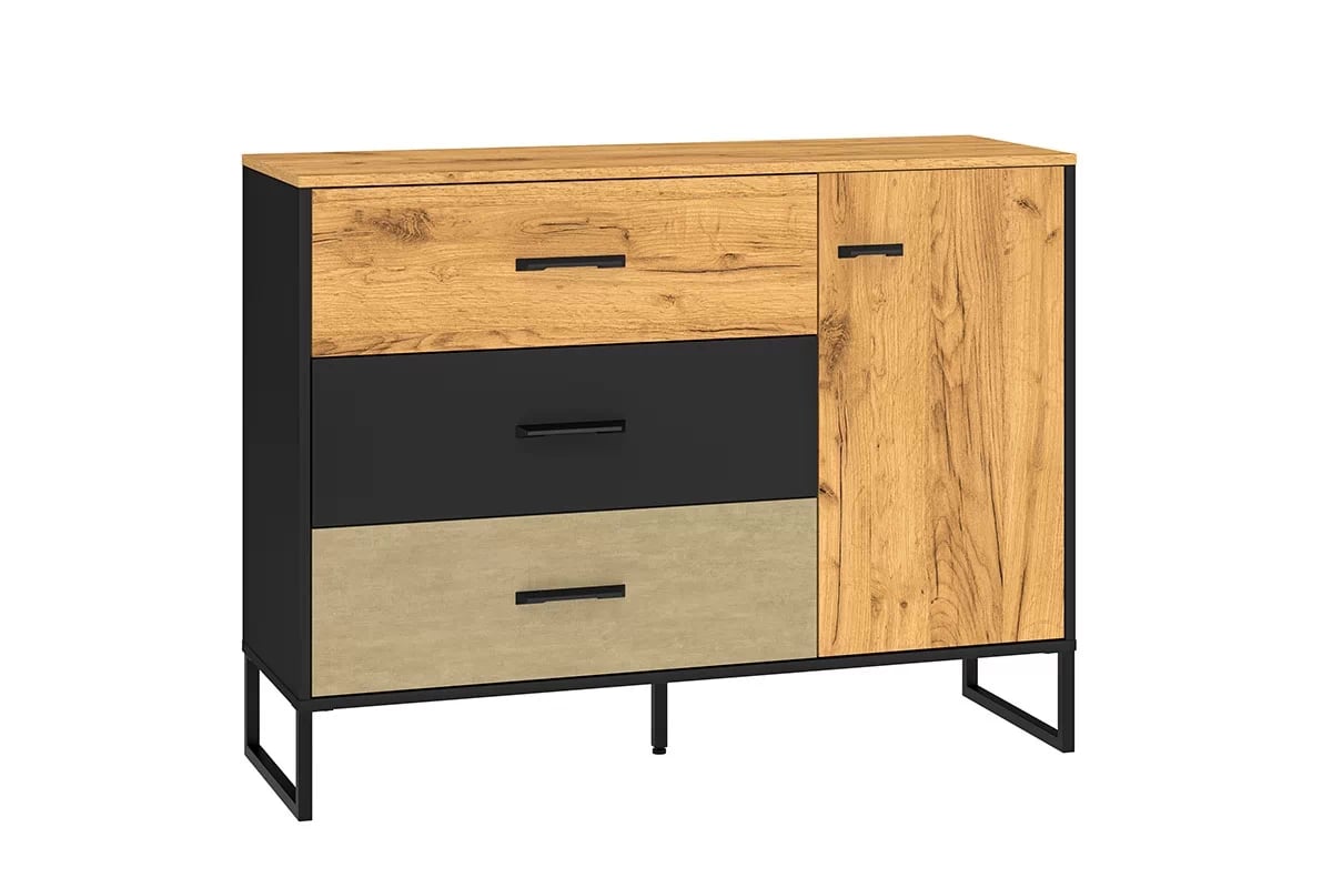 Komoda so zásuvkami Kawana 06 na kovových nohách - Čierny / craft zlaté / oceľ premium Komoda so zásuvkami Colt 06 na kovových nohách - Čierny / craft zlaté / oceľ premium