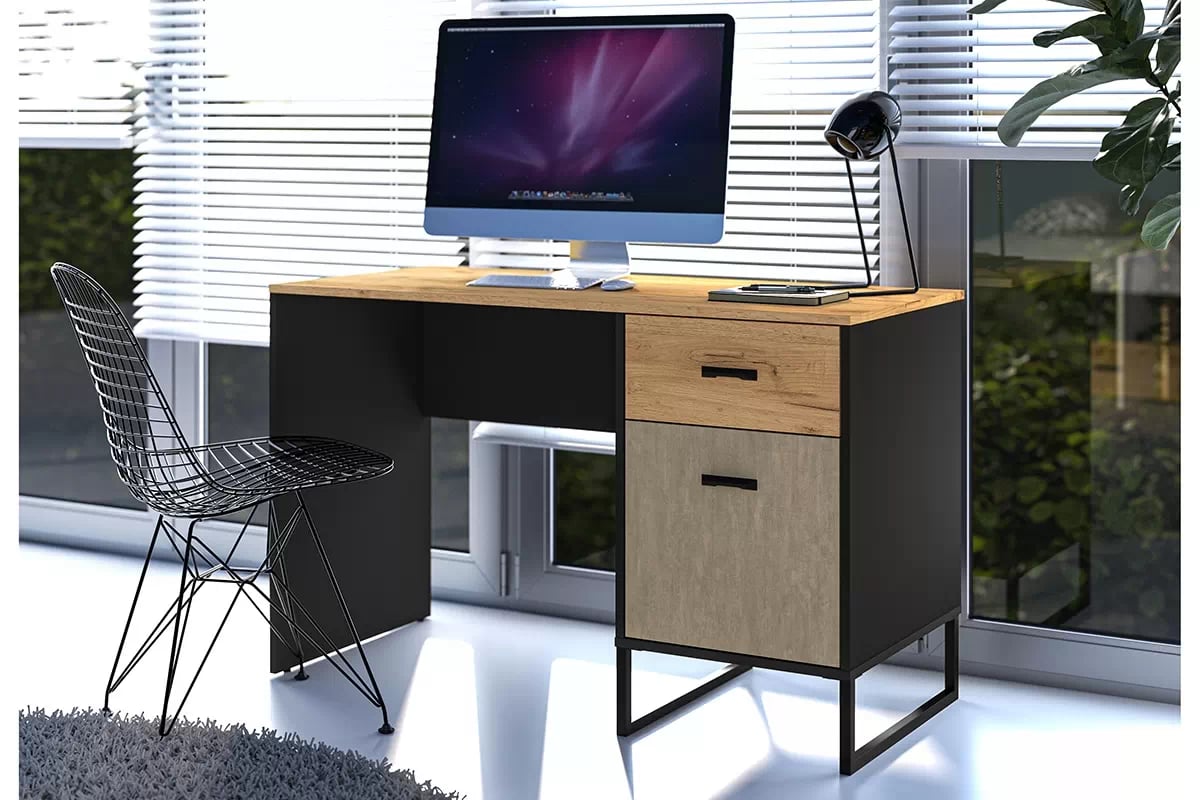 Psací stůl Kawana černá / dub craft / ocel premium psací stůl mlodziezowe Colt 07 - Černý / craft Podstavec / ocel premium - aranzacja