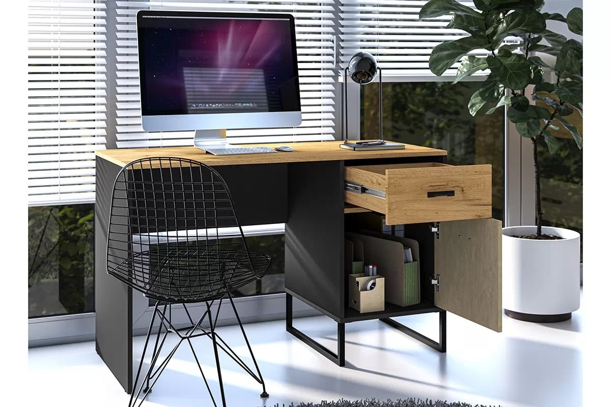 Psací stůl Kawana černá / dub craft / ocel premium psací stůl mlodziezowe Colt 07 - Černý / craft Podstavec / ocel premium - aranzacja 2