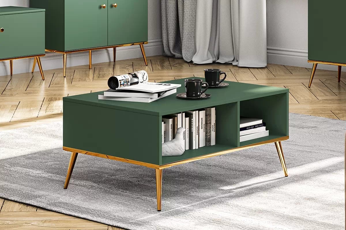 Konferenčný stolík Euras 07 s otvorenými priehradkami - labrador / zlaté ziolony Stôlík