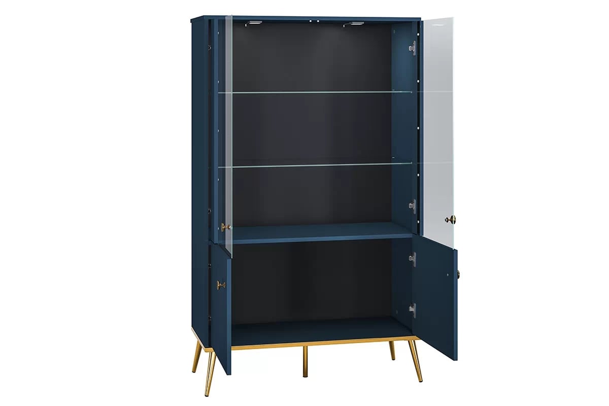 Vitrína Naemo 02 92 cm - tmavý blankyt / zlaté nožky Granátová Vitrína