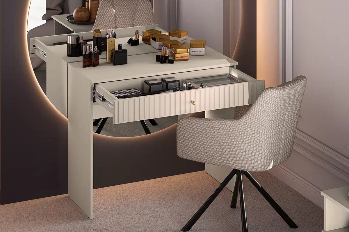 Toaletní stolek Jamuzi 92 cm - kašmírová / černé nožky Toaletní stolek se zásuvkou