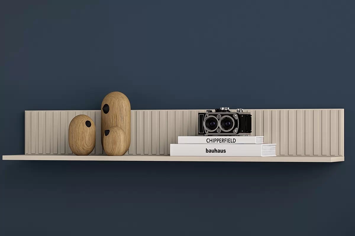 Nástěnná police Jamuzi 120 cm - kašmírová / černé nožky police závěsná ryflowana